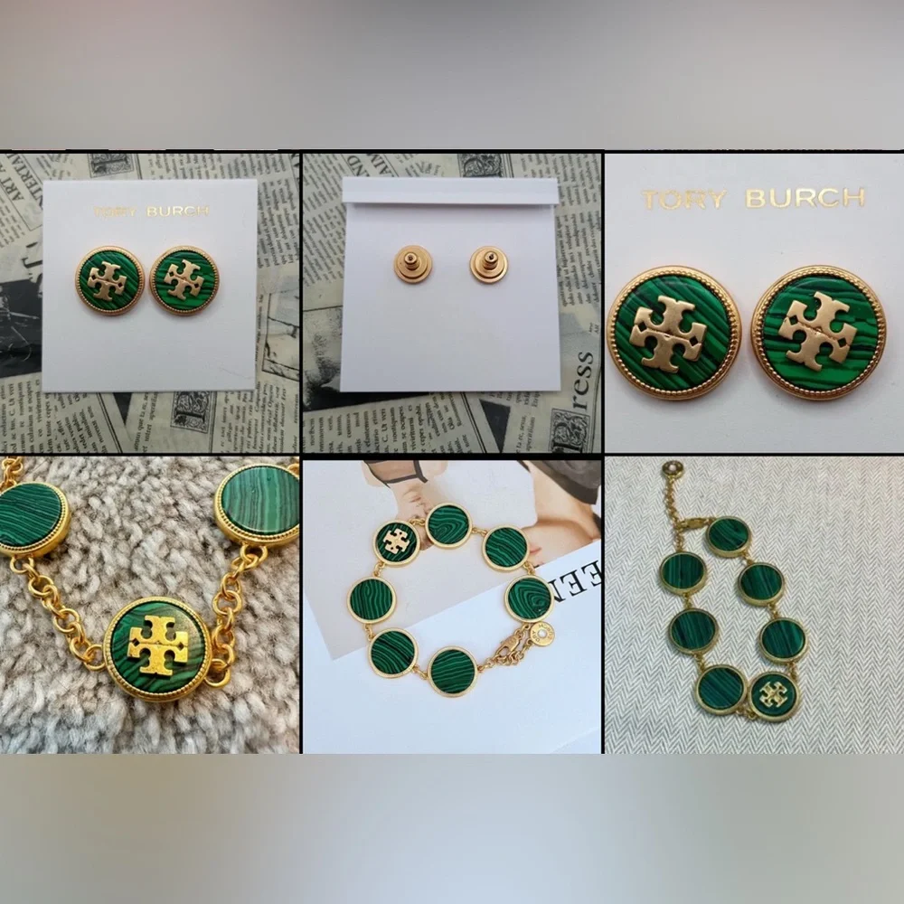 Tory Burch Green Gold Jewelry Set; Bracelet & Earrings - Picture 1 of 6